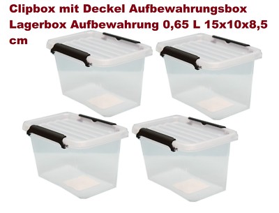 4 x Mini Clipbox mit Deckel Aufbewahrungsbox Lagerbox Aufbewahrung 0,65 L 
