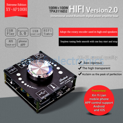 100W+100W Dual TPA3116D2 Bluetooth5.0 Stereo Audio Digital Power Audio Amplifier