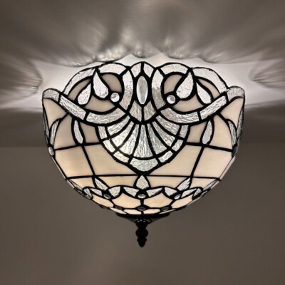 Tiffany Style Ceiling Lights Fixture White Stained Glass LED Bulbs  8