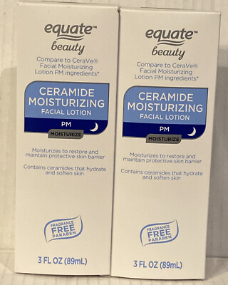 2X Compare CeraVe PM Moisturizing Lotion Ceramides Hyaluronic Acid 3 Oz Equate