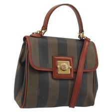 FENDI Pecan Canvas Hand Bag PVC 2way Black Brown Auth kk661A