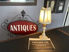 Antique Boudoir Lamp small 12” cast lamp & shade super rare! cool vintage look!