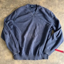 Brooks Brothers V-Neck Sweater Mens XL Blue 100% Cotton Made in USA *FLAW*