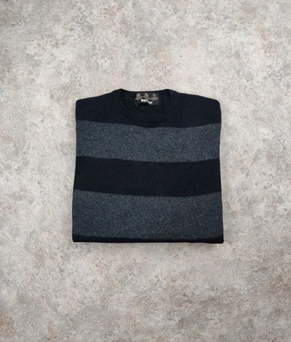 Barbour, Pull vintage Barbour made un Scotland M laine col rond rayé noir gris homme