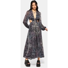NWT Disturbia Gaia Celestial Print Maxi Dress Womens 6 Purple Cut-Out Chiffon