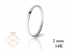 14K White Gold 2mm EURO Fit Wedding Band Ring - Comfort Fit Polished Solid Gold