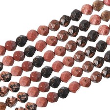 Faceted Polygon Stone, 8 8 mm Natural Faceted Diamond Round Stone, Black Pink