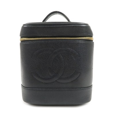 CHANEL COCO Mark Caviarskin Vanity Bag Hand Bag Black A01998 Authentic Used F/S