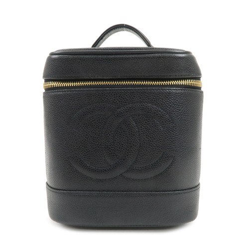 CHANEL COCO Mark Caviarskin Vanity Bag Hand Bag Black A01998 Authentic Used F/S