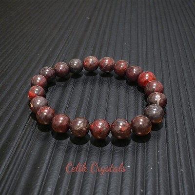 Bloodstone Jasper Bracelet 10mm Natural Stones Stretch Crystal Bead Bracelet...