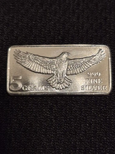 LOT 5 X 5 GRAM .999 FINE SILVER MONARCH EAGLE BARS-FREE SHIPPING-25Grams Silver