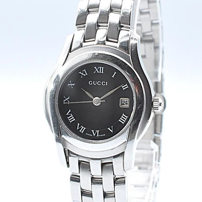 GUCCI 5500L Quartz Analog Date Silver Black Women Watch DayDate w-1013 - Image 1 of 4