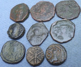 Lot of 9 Byzantine Bronze Pentanummium Coins