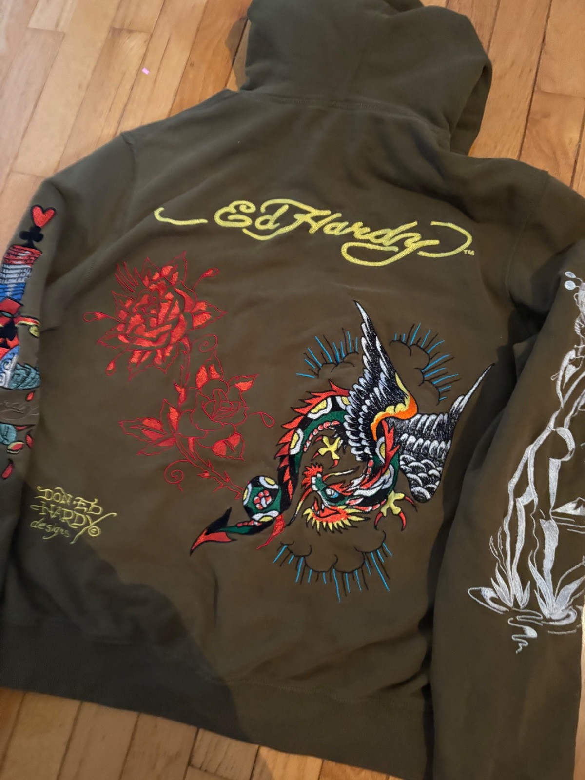 ed hardy zip up hoodie EMBROIDERED floral tattoo bikini girl