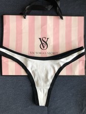 Victoria's Secret Pink White With Black Trim Ribbed Seamless Thong Panty XL