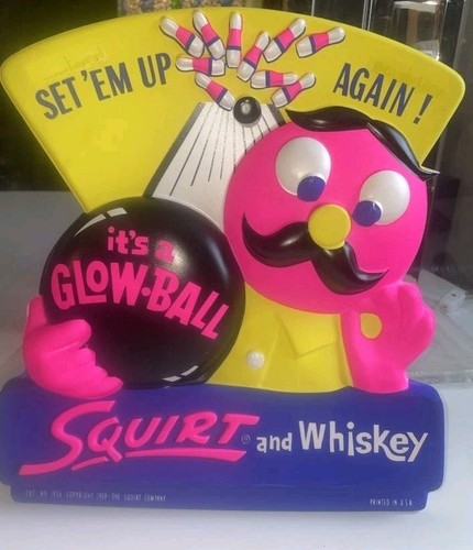 VINTAGE 1959 COLLECTIBLE SQUIRT SODA POP WHISKEY ADVERTISING SIGN GLOW-BALL