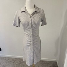 Reformation Lennon Ribbed Ruched Button Front Collared Mini Dress Grey Small