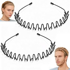 2 Pcs Metal Hair Band, Fashion Wavy Spring Metal Headband for Men  Women, El...
