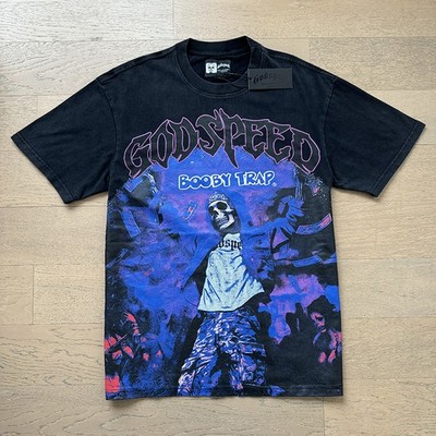 NEW Godspeed F1 Hip hop Skeleton Night Scene pattern Tee Washed Mens T-shirt