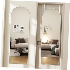 Door Mirror, Arched Full Length Mirror Over The Door, 48"L x 14"W White-arched