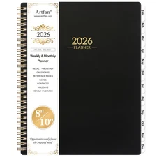 2026 Planner 8X10 Black Weekly Monthly Scheduling Organizer With Twin Wire Bi...