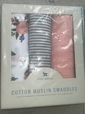 Little Unicorn Cotton Muslin Swaddle Blanket - Watercolor Roses - 3pk