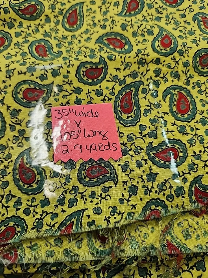 Bold Yellow Red Green Paisley Floral Calico Cotton Sewing Fabric 35"w X 2.9yds  - Image 4 of 4