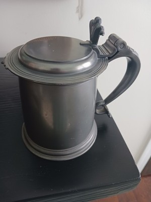 KMD Netherlands Holland Old English Pewter Beer Stein With Lid 6.5 Inches Tall