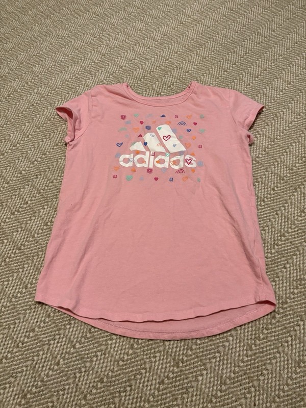 adidas Girls Pink Graphic Logo Print Regular Fit T-Shirt M 10/12 Short Sleeve
