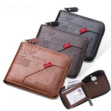 Men Short Zipper Wallet Vintage PU Leather Men Short Credit Card Holder Wallet
