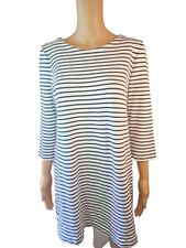 J. Crew Women's White and Black Striped  3/4 Sleeve Tunic T-Shirt Dress Small