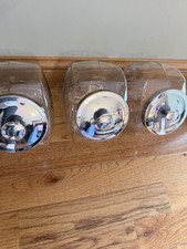 3 VINTAGE GENERAL STORE COUNTER GLASS SLANTED PENNY CANDY JAR KNOB METAL LID