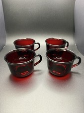 Vintage Arcoroc of France Ruby Red Glass Coffee/Tea set Of 4 Cups Excellent