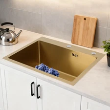Drop in Kitchen Sink Stainless Steel Sink Single Bowl Kitchen Sink Gold 55x45cm