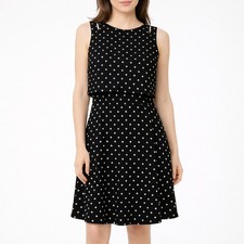 Lauren Ralph Lauren Black Polka Dot Fit & Flare Dress Layered Bodice Size 8