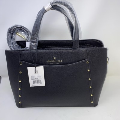london fog handbag Studded Satchel 100 Anniversary Black NWT Tote purse