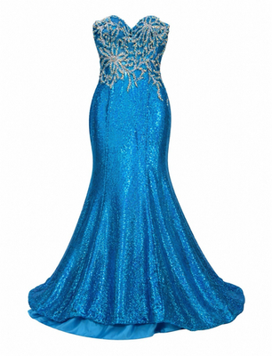 #ad Blush Prom Blue Sequin Beaded Strapless Sweetheart Mermaid Maxi Dress Size 8 $229.00