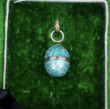 Vintage Silver Blue Enamel Egg Charm Pendant