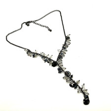Marks and Spencers glass bead necklace black y-drop 46cm costume jewellery