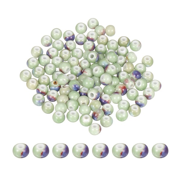 100Pcs 6Mm Runde Keramikperlen FüR Porzellan, Glasierte Farbwechsel FruchtgrüN-image