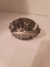 US Navy Belt Buckle Made in USA 1981 Bergamot Brass Works Battleship 32 Vintage