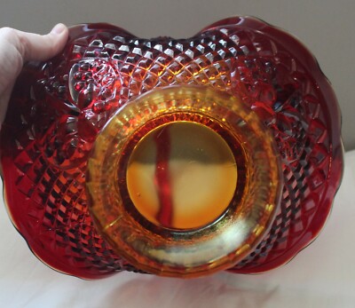 VINTAGE FENTON AMBERINA 1950'S RETRO RED & YELLOW LARGE DIAMOND