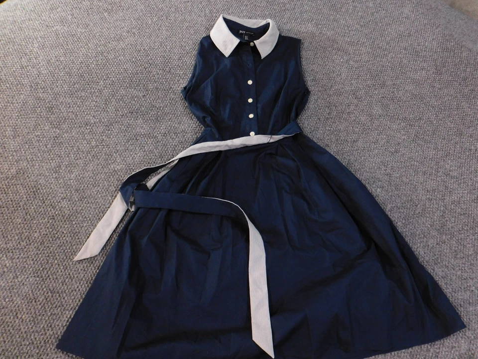 Jones New York dress 2 Blue A-line stretch button womens academia preppy midi - Image 3 of 4