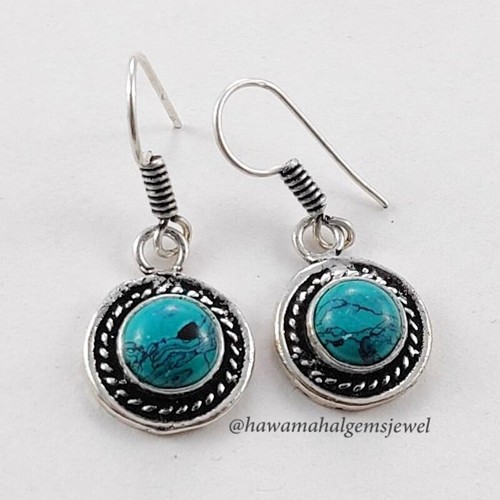 Boucles D'oreilles Pendantes En Argent 925 Avec Turquoise Naturelle - Fait Main, Style Bohème