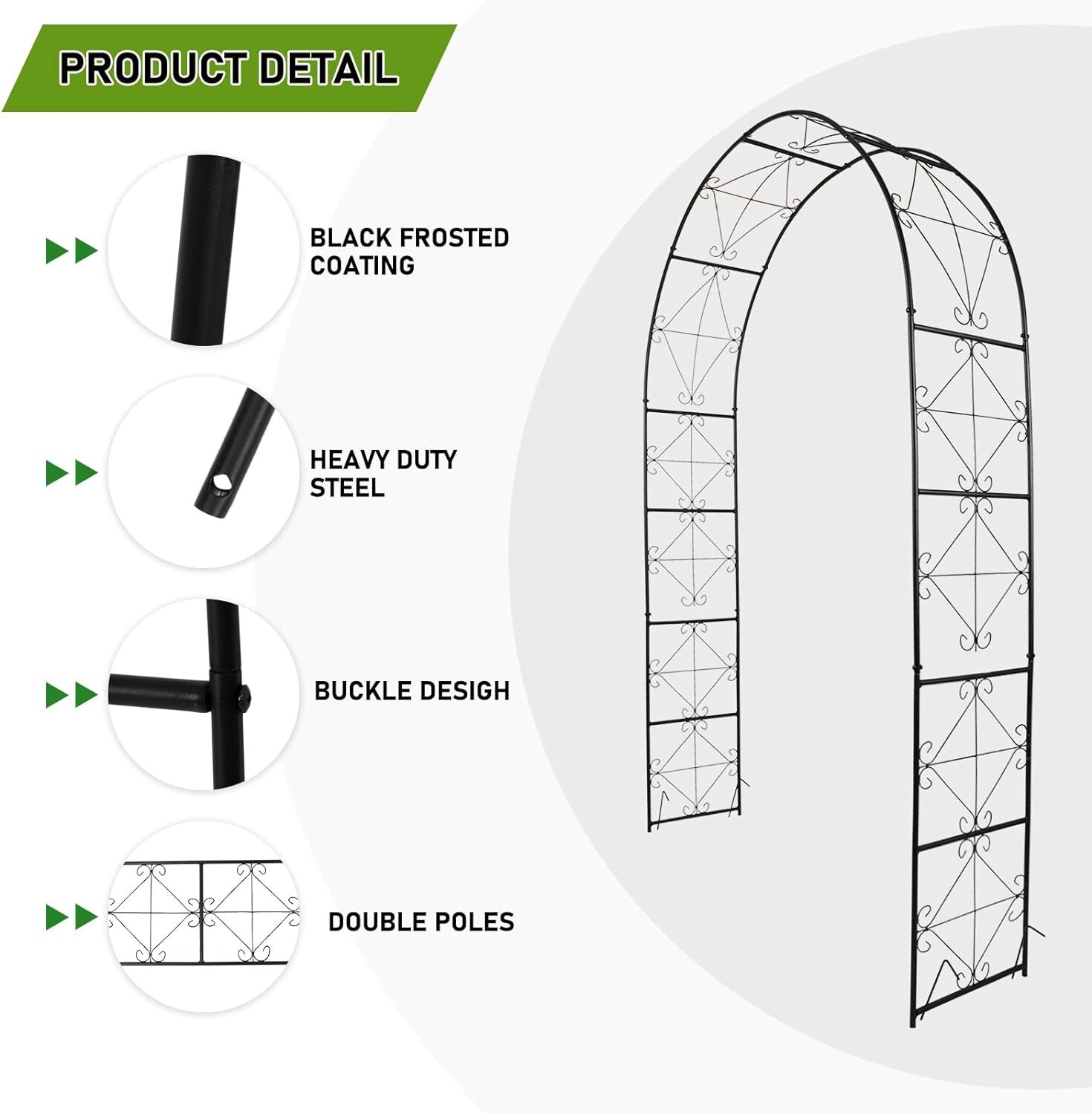 Metal Garden Arch 7.2ft X 4.5ft Garden Arbor for Climbing Plant Outdoor Garden