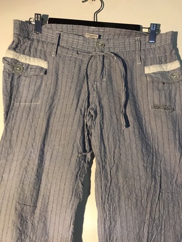 Billabong Fine Blue White Stripe Flared Pants 2x Front Pockets Drawstring 12 - Picture 2 of 8