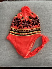 PERUVIAN HAT CHULLO POM POM FLEECE LINED BEANIE ONE SIZE ORANGE