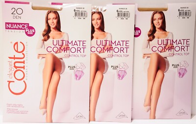 Conte Nuance Tension 20 Denier Silky Sheer Pantyhose 3 pair size 6 XXL Natural