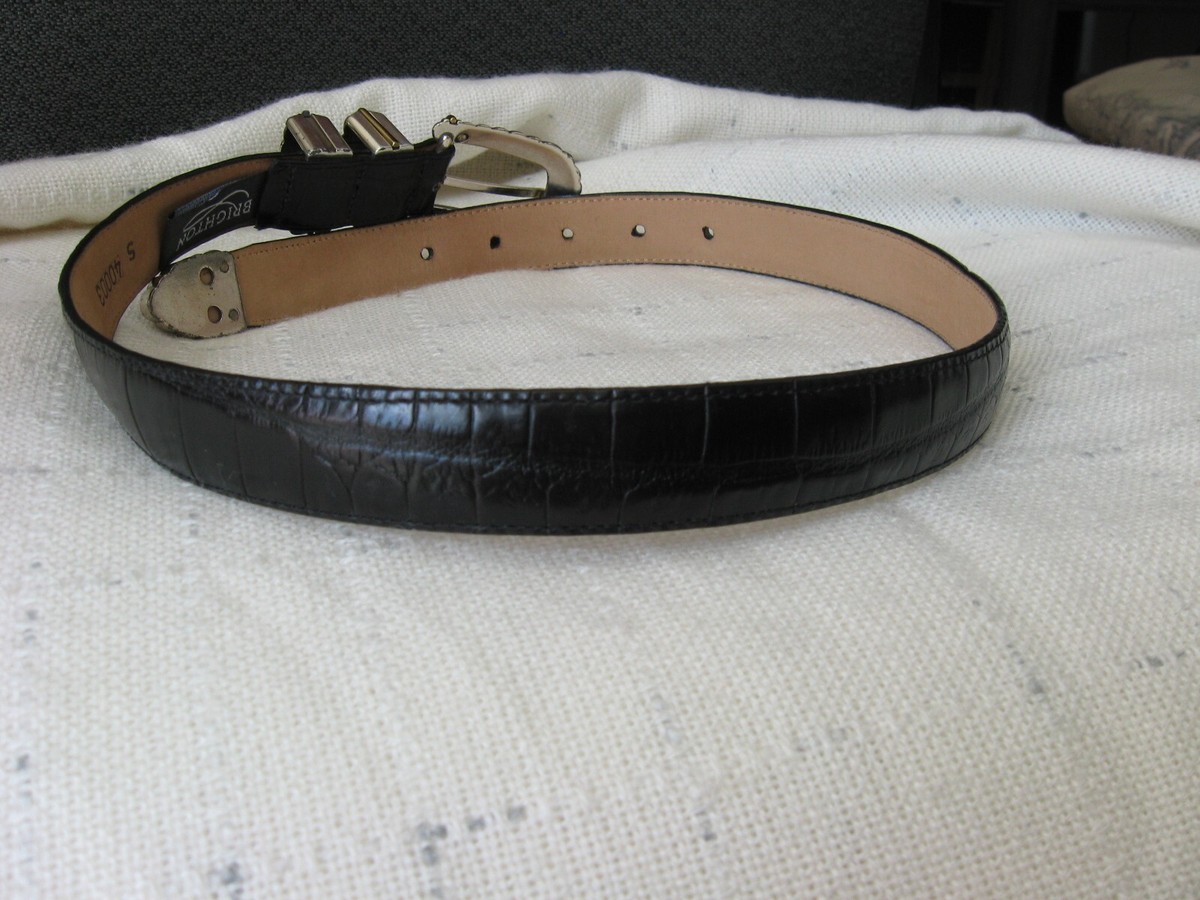 Vintage Brighton floral buckle black reptile pattern belt szL VINTAGE Belt | Brighton Black Crocodile Buckle Rhinestone  main image 2