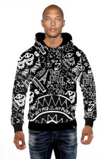 Avenue George V Paris Men's Long Sleeves Silver Rhinestone Hoodie Black/White